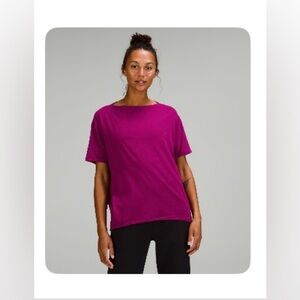 Lululemon Back In Acton Short Sleeve Shirt - Size 14, Color is Magenta Purple